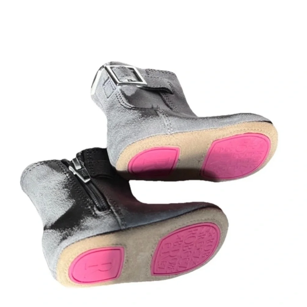 ROOBEZ MINI SHOEZ GRAY BABY BOOTS 3-6 MONTHS SIZE 2 NEW SUEDE SIDE ZIPPER